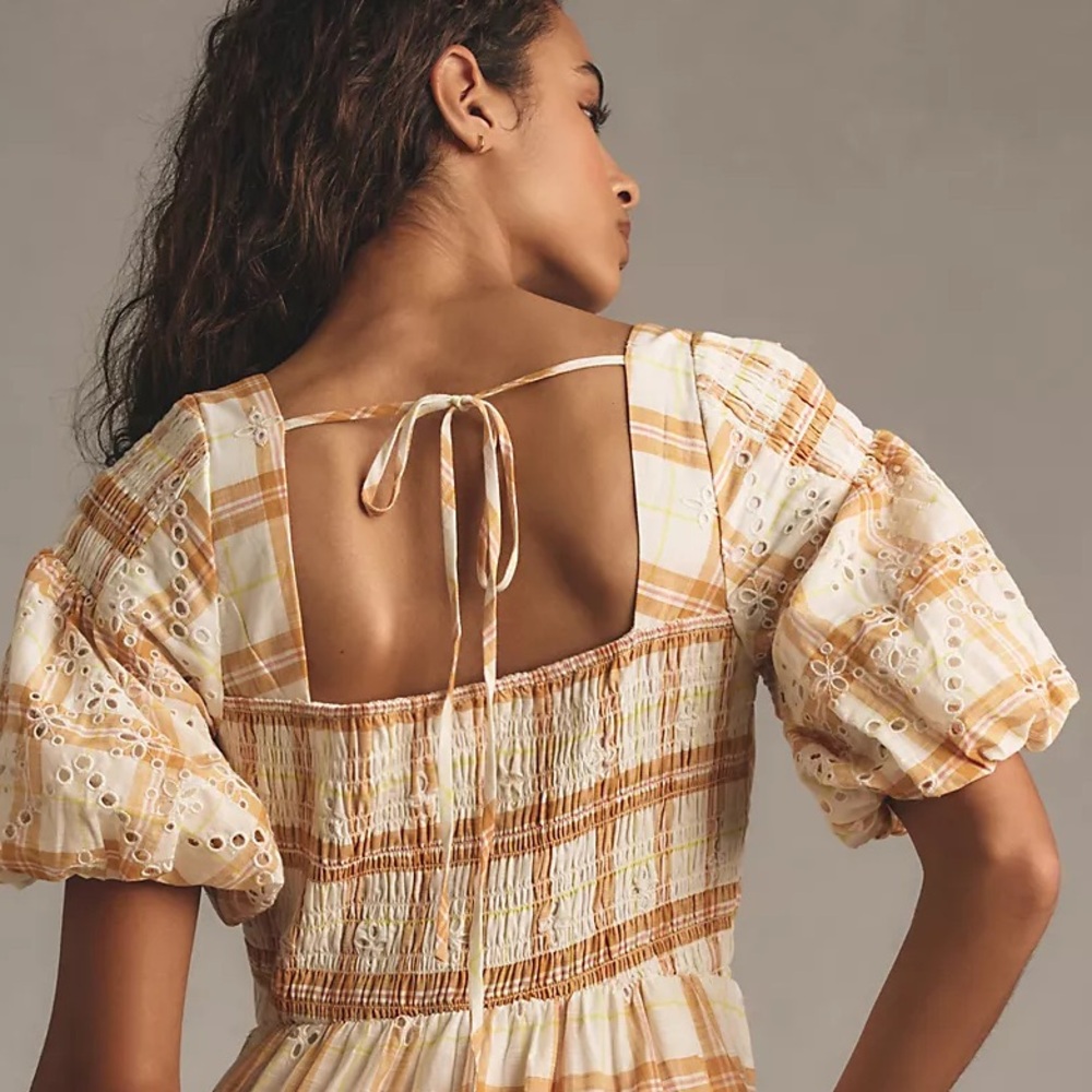 Puff-Sleeve Eyelet Midi Dress - Picture 9 of 15